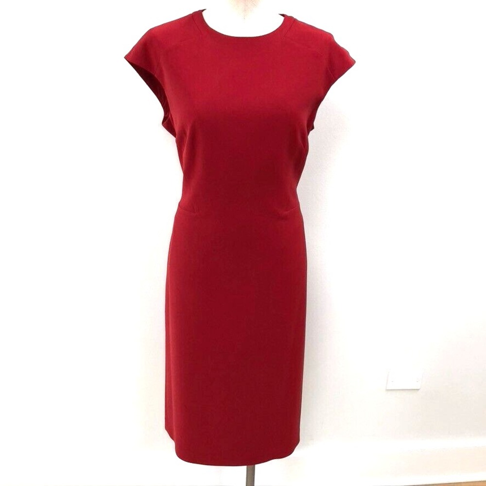 Lafayette 148 Sheath Dress Womens 12 Red Knee Length Proessional Teacher Career